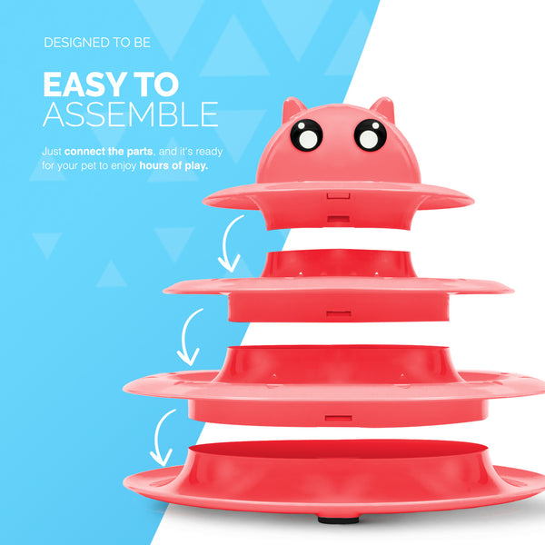 FurDreams Cat Roller Ball Toy Interactive - 3 Tier Tower Fun Cat Ball Track Toy, 3 Level Pet Teaser Toy for Interactive Play, Kitten Fun Puzzle Toy for Exercise & Stimulation