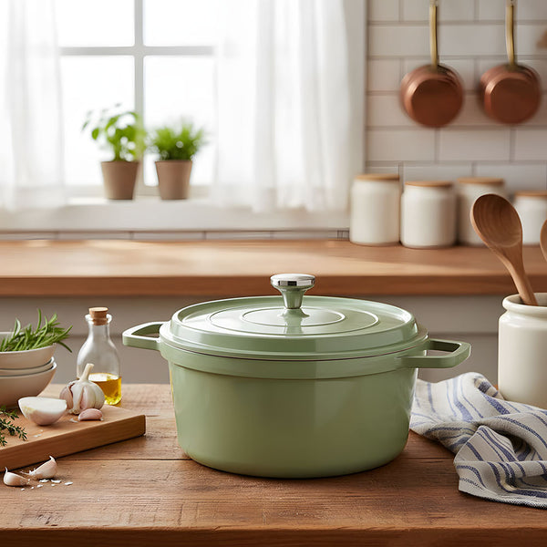 20cm/24cm Enamel Stew Pot, Double-Handled Non-Stick Soup Pot for Instant Noodles and Daily Cooking, Suitable for Gas Stove and Induction Cooker, White/Green/Red