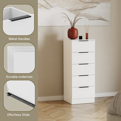 Modern 5 Drawer Narrow Chest of Drawers Dresser Space Saving Storage Organizer Bedroom Furniture
