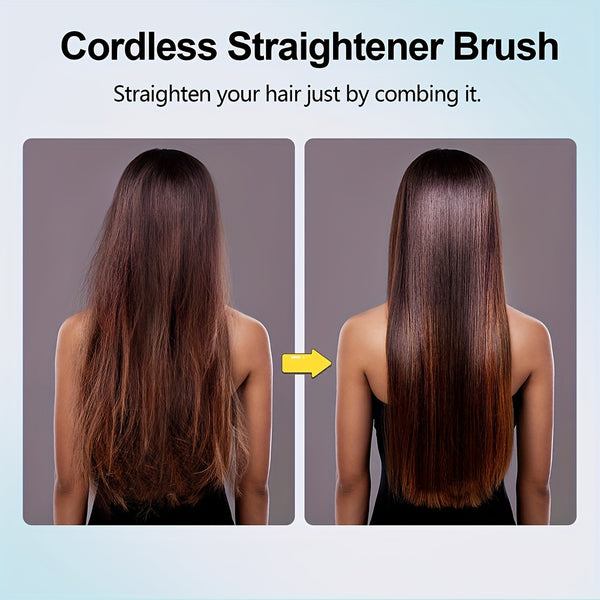 Cordless Hair Straightener Brush, Rapid heating, Hot Comb Hair Straightener for Women, Lightweight, Type-C Charging Port, Anti-Scald, Lightweight, USB Rechargeable