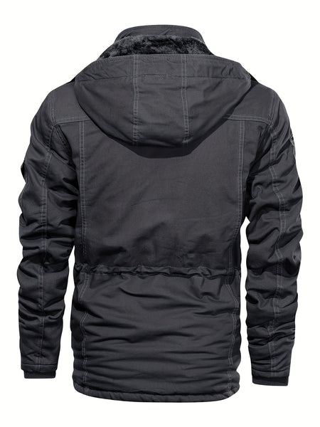 Men'S Fleece Jacket Casual Warm Hooded Windproof Outerwear Fleece Jacket Hooded Multi-Pocket Utility Jacket