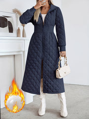 Women'S Casual Quilted Long Coat, Solid Color Long Sleeves with Pockets, Elegant Hooded Winter Warm Jacket