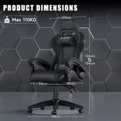 GartistGo Ergonomic Gaming Chair - Gamer Chairs with Lumbar Cushion + Headrest, Height-Adjustable Office & Computer Chair for Adults, Girls, Boys (Without footrest)