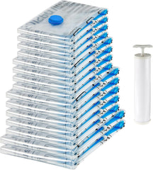 Amazon Basics Vacuum Compression Zipper Storage Bags with Airtight Valve and Hand Pump, Large, 5-Pack, Clear