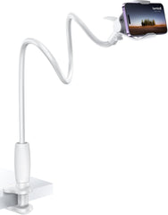 Lamicall Gooseneck Bed Phone Holder - [80 Mm Clamp Base] Universal Flexible Lazy Arm for Desk, 360 Overhead Phone Mount Clip for Iphone 16 15 14 13 12 11 Series, Xs XR, Samsung, 4-7” Cellphone - Black