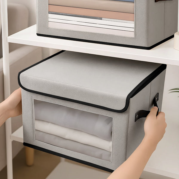 5 Packs Foldable Storage Bins with Lids 39*25*25cm Cube Organizer Baskets with Clear View Window & Handles, Fabric Storage Cubes for Closet, Shelf & Home Organization