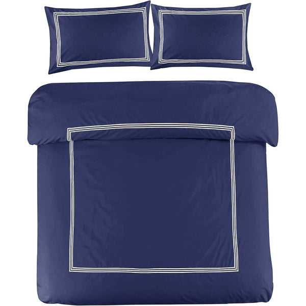 My Home Store Polycotton Bratta Duvet Cover Set - Our 3pc Soft stitch Embroidered button closure Quilt cover with matching Embroidered envelop closure Pillowcases | Breathable & Lightweight Duvet cover set
