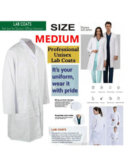 ATEK White Lab Coat - Premium Cotton Blend, Medium Size, Ideal for Food Industry, Labs, Medical Professionals - Breathable, Durable, Easy Maintenance