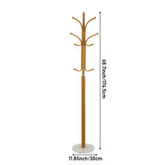 12-Hook Stylish Freestanding Coat Rack, Column-style Heavy Duty Metal Hat Stand with Solid Marble Base, 180cm Tall 4.7cm Thick Pole, Gold Black White Finish for Hallway, Office, Boutique Display