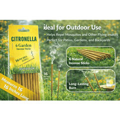 16inch long Pk of 6pc Garden incense sticks | citronella sticks | Extra long incense | Home fragrance | Outdoor incense | Less smoke | Long burn |
