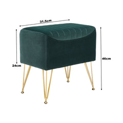 1pc Green Velvet Footstool Metal Legs Small Rectangle Ottoman No Storage for Makeup Room Bedroom Entryway Shoe Changing Stool Chair Foot Rest