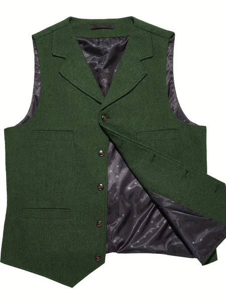 Men'S Vest Retro Fashion Groom Wedding Party Vest Men'S Herringbone Casual Business Waistcoat