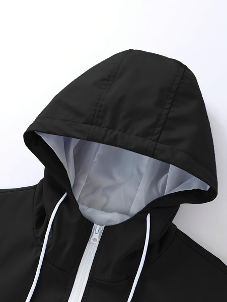 Men'S Casual 2pcs Athletic Set Unisex Couple All-Season Spring Autumn Loose Color-Block Athletic Outfit Hooded Sweater Zip-Up Jacket Long Sleeve Outerwear Long Pants Jogging Trousers Gym Workout Running Outdoor Set Elastic Pants Hoodie Top And Botto