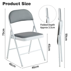 Set of 2 Folding Chairs, Faux Leather Foldable Chairs with Metal Frame and Padded Seat, Easy to Fold and Store for Home, Office, Dining and Reception