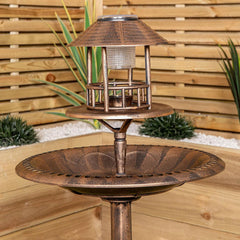 Taylor & Brown 3 In 1 Copper Effect Bird Bath & Table Bird Hotel Feeder with Solar Light and Planter Lightweight Fountain Decoration Garden Outdoor Birds Water, Bronze