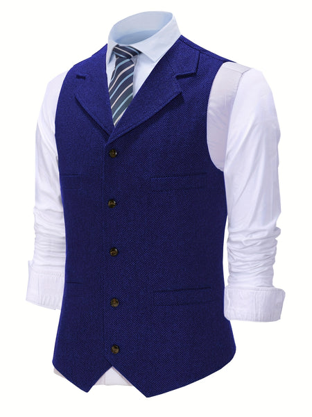 Men'S Vest Retro Fashion Groom Wedding Party Vest Men'S Herringbone Casual Business Waistcoat