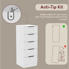 Modern 5 Drawer Narrow Chest of Drawers Dresser Space Saving Storage Organizer Bedroom Furniture