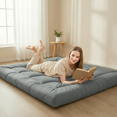 Japanese Floor Futon Mattress, 1000GSM Mattress Topper, 10cm Thicken Tatami Sleeping Pad Foldable Roll Up Dormitory Mat Pad Floor Lounger Pillow Bed, White Grey, Black, Blue