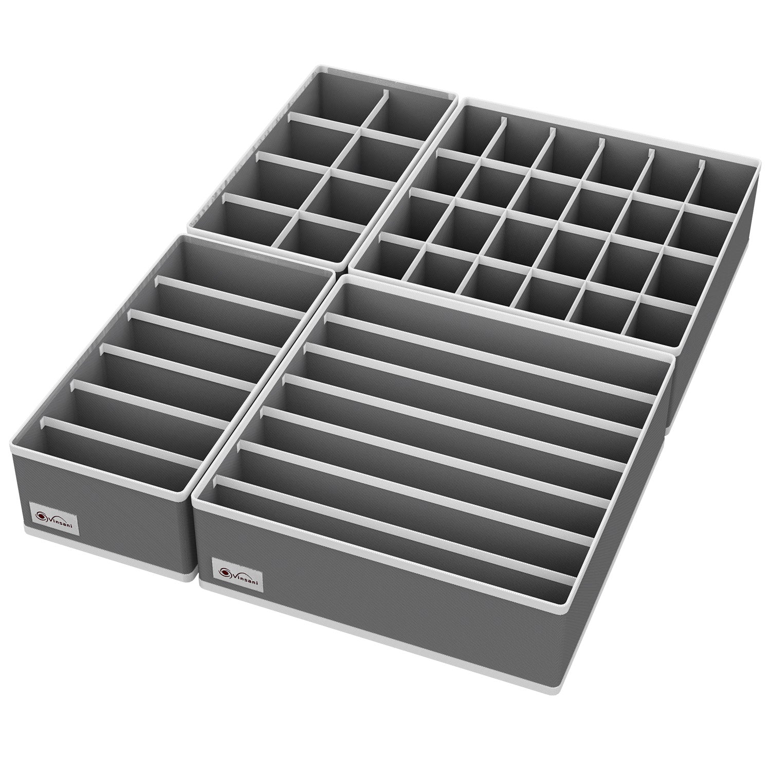 Vinsani Drawer Organiser Set of 4 Wardrobe Storage Dividers for Closet Undies Underwear Bra Socks Clothes Dresser Foldable Partitioned Cell Bedroom Storage Box