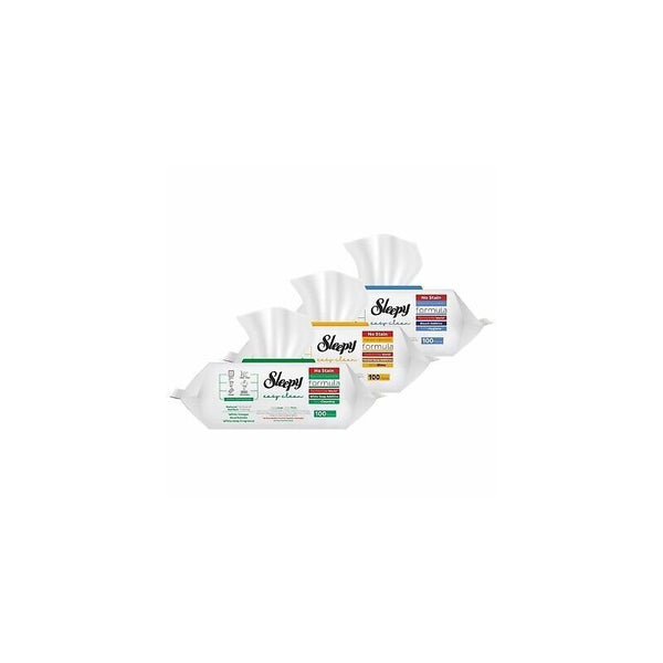 300x Sleepy Cleaning Wipes with Bleach Additive - Extra Strong Against Stains - Green, Blue, and Yellow Surface Cleaning Set - Perfect for Floors, Kitchen, Bathroom, and Quick Shine on Smooth Surfaces