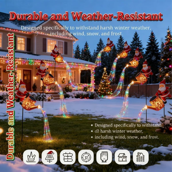 Solar Santa Claus Watering Can Lights, Christmas Santa Solar Kettle Lights, Garden Lawn Decorative LED Light with Cascading Light, Waterproof Decoration for Patio, Pathway (2PCS-B)