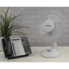 Schallen White 9 Inch Portable Desk Fan Oscillating Table Fan Quiet Electric Cooling Fan 2 Speed Settings Desktop Air Circulator Home Office Bedroom Workstation Garage Small Table Fan Plastic Blade Safety Mesh Grill UK Plug Grey White or Black