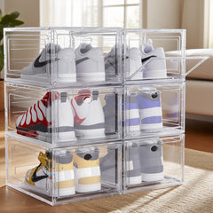 6/9/10-pack Transparent thickened shoe box with magnetic door, closet shoe box, sneaker storage box, dustproof and waterproof, stackable shoe box, upgraded sturdy shoe box, multifunctional sneaker storage box
