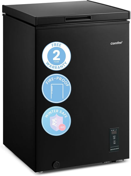 Comfee RCC102BL2UK(E) 99L Freestanding Chest Freezer, with Freezer and Refrigeration Conversion, Inverter Compressor, 4 Star Freezer Rating, Suitable for Outbuildings, Garages and Sheds - Black
