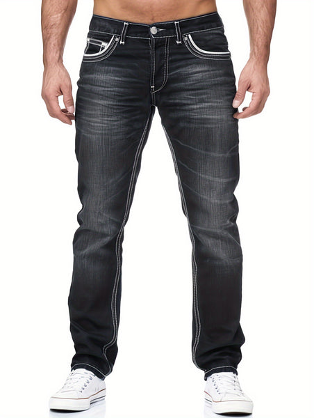 Men's Thick-thread Washed Denim Jeans