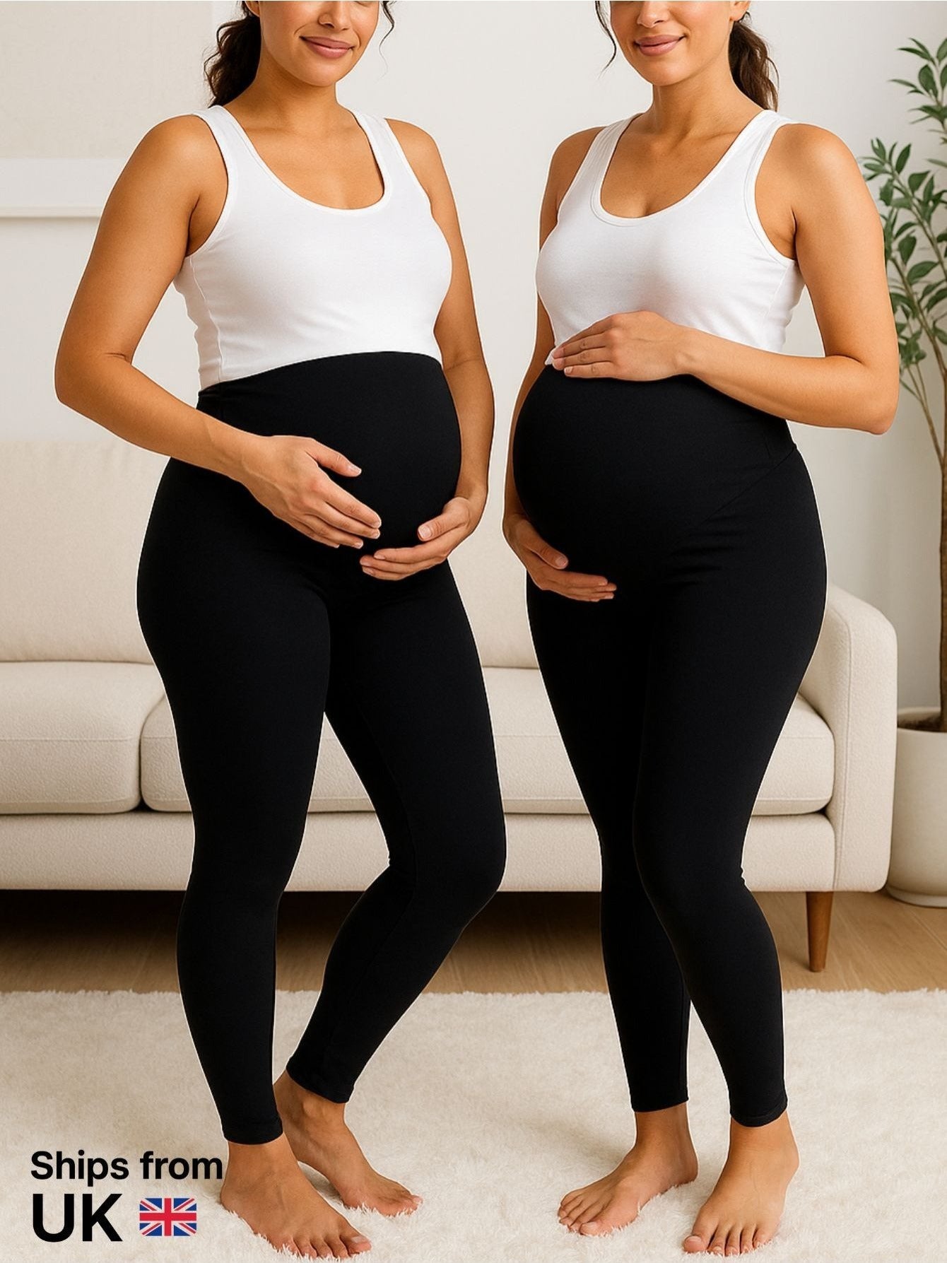 2pcs Women'S Cotton Maternity Leggings Over Bump | High Waist Pregnancy Yoga Pants | Super Soft & Stretchy Buttery Feel | Ankle Length Support Trousers for Expecting Mothers | UK Sizes 8-22 | Plus Size Comfortable Everyday Wear