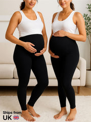 2pcs Women'S Cotton Maternity Leggings Over Bump | High Waist Pregnancy Yoga Pants | Super Soft & Stretchy Buttery Feel | Ankle Length Support Trousers for Expecting Mothers | UK Sizes 8-22 | Plus Size Comfortable Everyday Wear