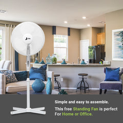 JriA 16” Inch Oscillating Pedestal Air Cooling Electric Fan 90°Oscillation 3 Speed Control Adjustable Extendable Stand Hot Summer Air Cooling Electric Portable Stand Fan (16 Inch Without Remote, White)