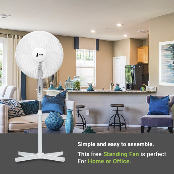 JriA 16” Inch Oscillating Pedestal Air Cooling Electric Fan 90°Oscillation 3 Speed Control Adjustable Extendable Stand Hot Summer Air Cooling Electric Portable Stand Fan (16 Inch Without Remote, White)