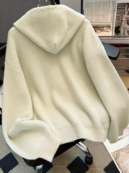 Hooded Button Sweater Cardigan, Spring Autumn Solid Color Casual Simple Open Front Soft Comfortable Elegant Women's Wear