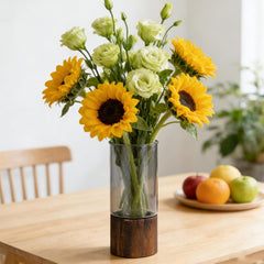 3pcs Glass Vase for Flowers - 25cm Tall Cylindrical Vase with Wooden Base Clear Large Flower Vases Boho Rustic Style Vases Modern Minimalist Ornaments for Pampas Grass Dried Flowers Wedding Home Decor
