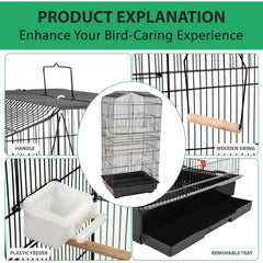 Large Metal Bird Cage for Budgie Parakeet Canary Cockatiel Finch or Lovebird by Crystals (Black)