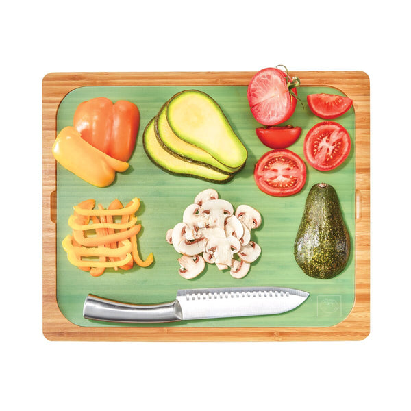 Seville Classics Bamboo Cutting Board with 7 Colour Coded Chopping Mats