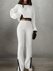 Women'S Short Color-Blocked Long-Sleeve Top with Solid Color Pants, a Casual And Stylish Outfit for Christmas