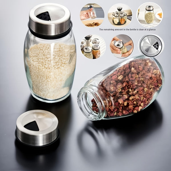 6-Pack Rotating Spice Rack Set | 360° Rotating Rack Tower with 6 Glass Spice Containers, Countertop Kitchen Cooking Organizer, Multipurpose Use