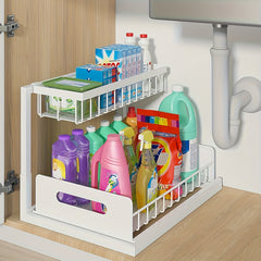 Pull-Out Organizer Rack, Multi-Functional Double-Layer Sundries Storage Rack, Large Capacity Sliding Storage Rack, Suitable for Kitchen And Bathroom, Home Organize And Storage, Home Additions