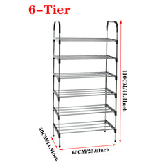 6 Tier Metal Shoe Rack Shoe Storage Organiser, Free Standing Durable Narrow Shoe Rack, Vertical Slim Shoe Tower, Multi Functional Heavy Duty Storage Unit Shoe Stand, Entryway Shoe Holder Space Saving Shoe Shelf Shoe Organizer for Closet Living Room Bedroo