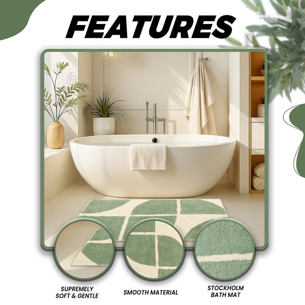 Stockholm Bath Mat with Non-Slip Backing – Super Soft, Water Absorbent, 100% Cotton Blend, Quick-Drying Bathroom Toilet Floor Rug, 50 x 8 cm