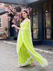 Estationeryhouse Women's Georgette Embroidery Border Work Designer Saree with Blouse Piece
