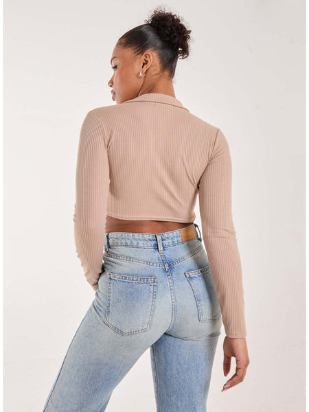 Long Sleeve Gathered Rib Top