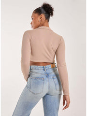 Long Sleeve Gathered Rib Top