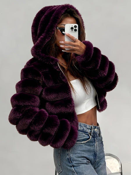Exclusive New Autumn/Winter Collection: Elegant Three-Dimensional Women's Autumn/Winter Hooded Plush Outerwear, Stylish and Warm Autumn/Winter Outfit