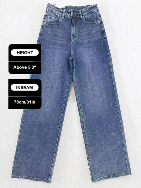 【Tall】KatchMe Women's Wide Leg Jeans - Mid Rise Relaxed Fit Denim Pants, Soft Stretch Comfortable Trousers for Fall & Winter, Streetwear Casual Bottoms