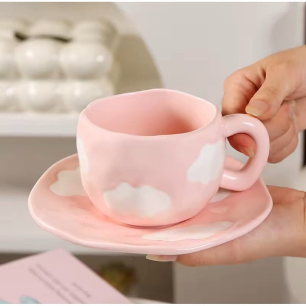 1pc Ceramic Coffee Cup And Saucer, Korean-Style Ins Style Retro Hand-Knotted Mug, High-Looking Fresh Breakfast Milk Cup, Office Water Cup, Tea Cup, Suitable for Home Use, Parties, Gift Giving