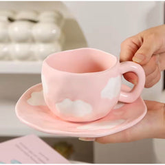 1pc Ceramic Coffee Cup And Saucer, Korean-Style Ins Style Retro Hand-Knotted Mug, High-Looking Fresh Breakfast Milk Cup, Office Water Cup, Tea Cup, Suitable for Home Use, Parties, Gift Giving