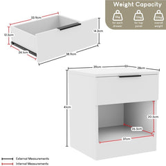Vida Designs Trega 1 Drawer Bedside Chest Set Of 2, End Table Nightstand Space Saving Storage Organizer Bedroom Furniture